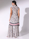 Load image into Gallery viewer, Navy Blue And Pink Sleeveless Floral Printed Tunic With Sharara Pants

