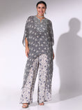 Load image into Gallery viewer, Navy Blue Printed Kaftan With Drawstring And Straight Floral Printed Pants

