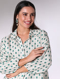 Load image into Gallery viewer, Pine Green Dotted Motif Shirt Style Tunic And Pants Co-Ord Set
