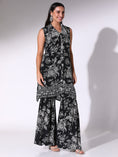 Load image into Gallery viewer, Black Sleeveless Floral Printed Tunic With Sharara Pants
