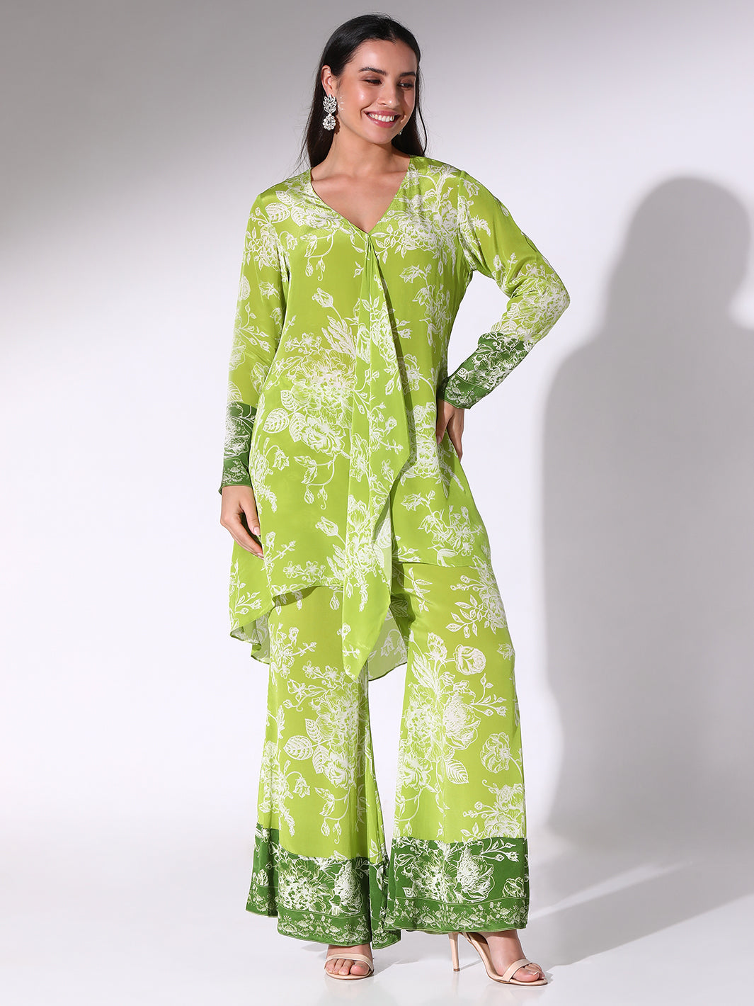 Lime Green Floral Tunic & Bell Pants