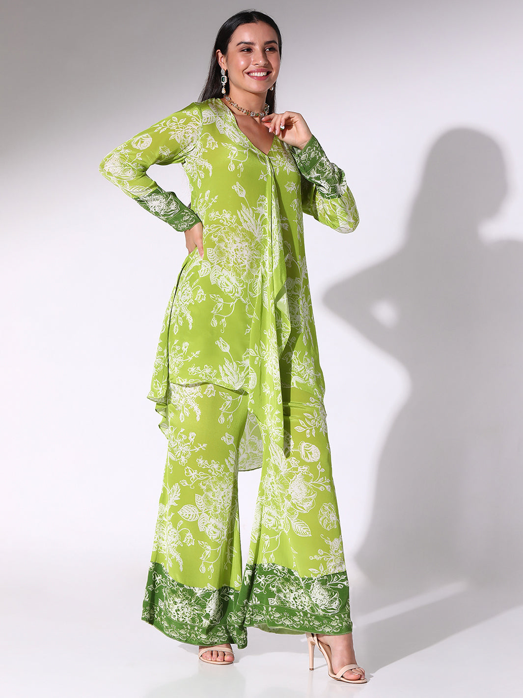 Lime Green Floral Tunic & Bell Pants