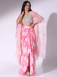 Load image into Gallery viewer, Pink Floral Printed Blouse, Skirt & Cape Set
