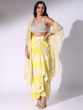 Load image into Gallery viewer, Lime Green Floral Printed Skirt, Blouse & Cape Set
