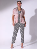 Load image into Gallery viewer, Blush Pink & Navy Blue Gathered Kaftan Paired With Narrow Pants And Bustier
