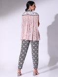 Load image into Gallery viewer, Blush Pink & Navy Blue Gathered Kaftan Paired With Narrow Pants And Bustier

