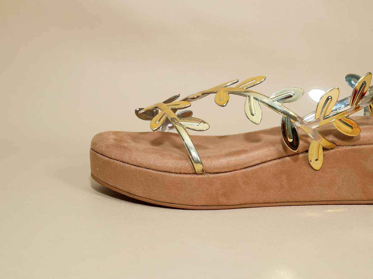 Gold Leafy Beige Wedge