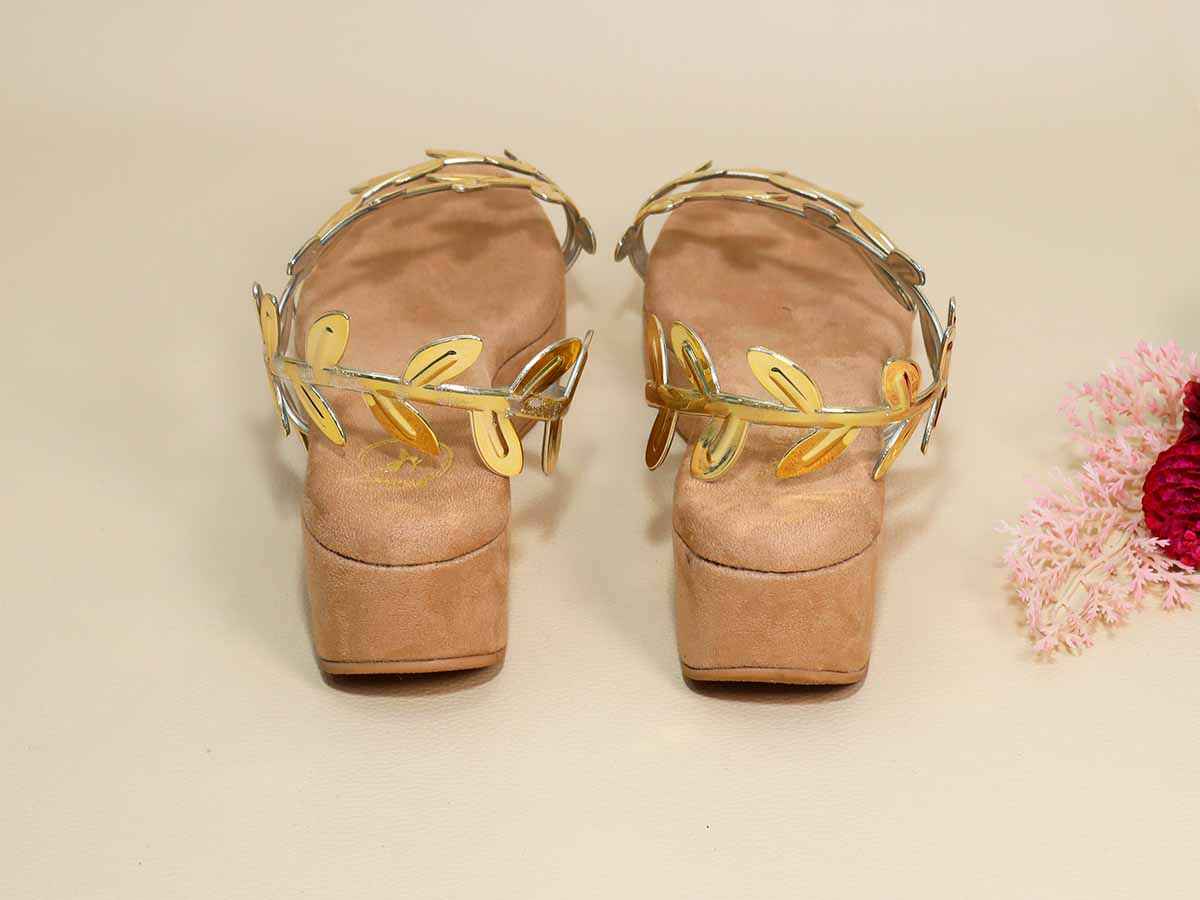Gold Leafy Beige Wedge