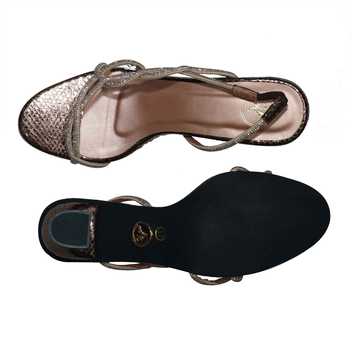 Women Open Toe Slip on closure Soul Junk Gold Heel
