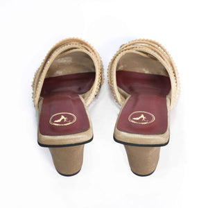 Women Open Toe Slip on closure Beige Dune Block Heel