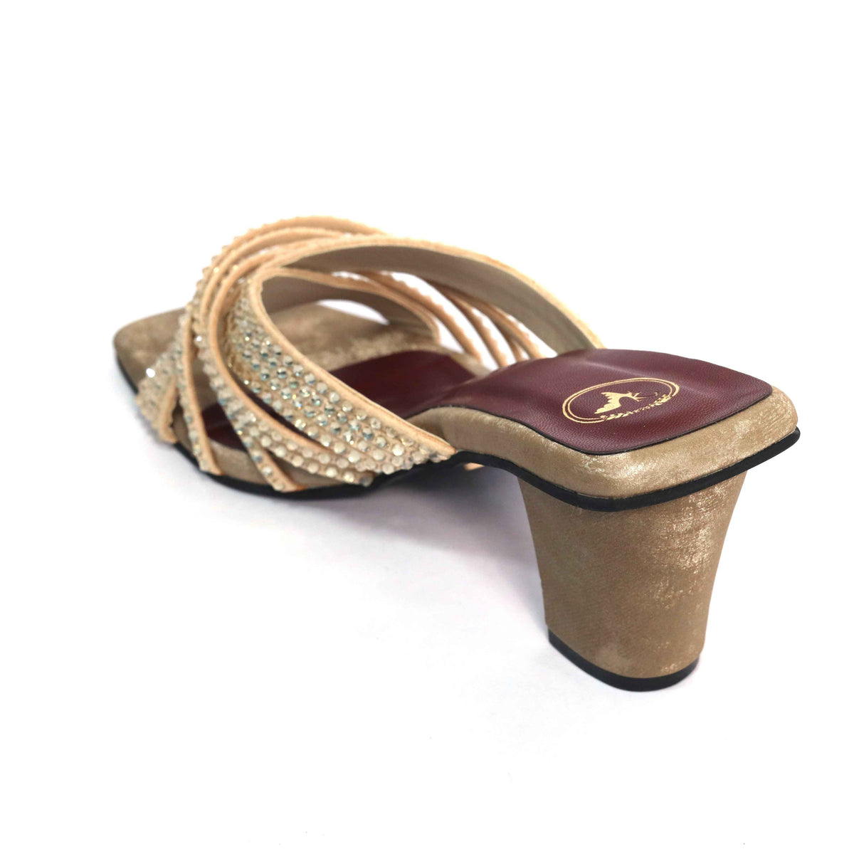 Women Open Toe Slip on closure Beige Dune Block Heel