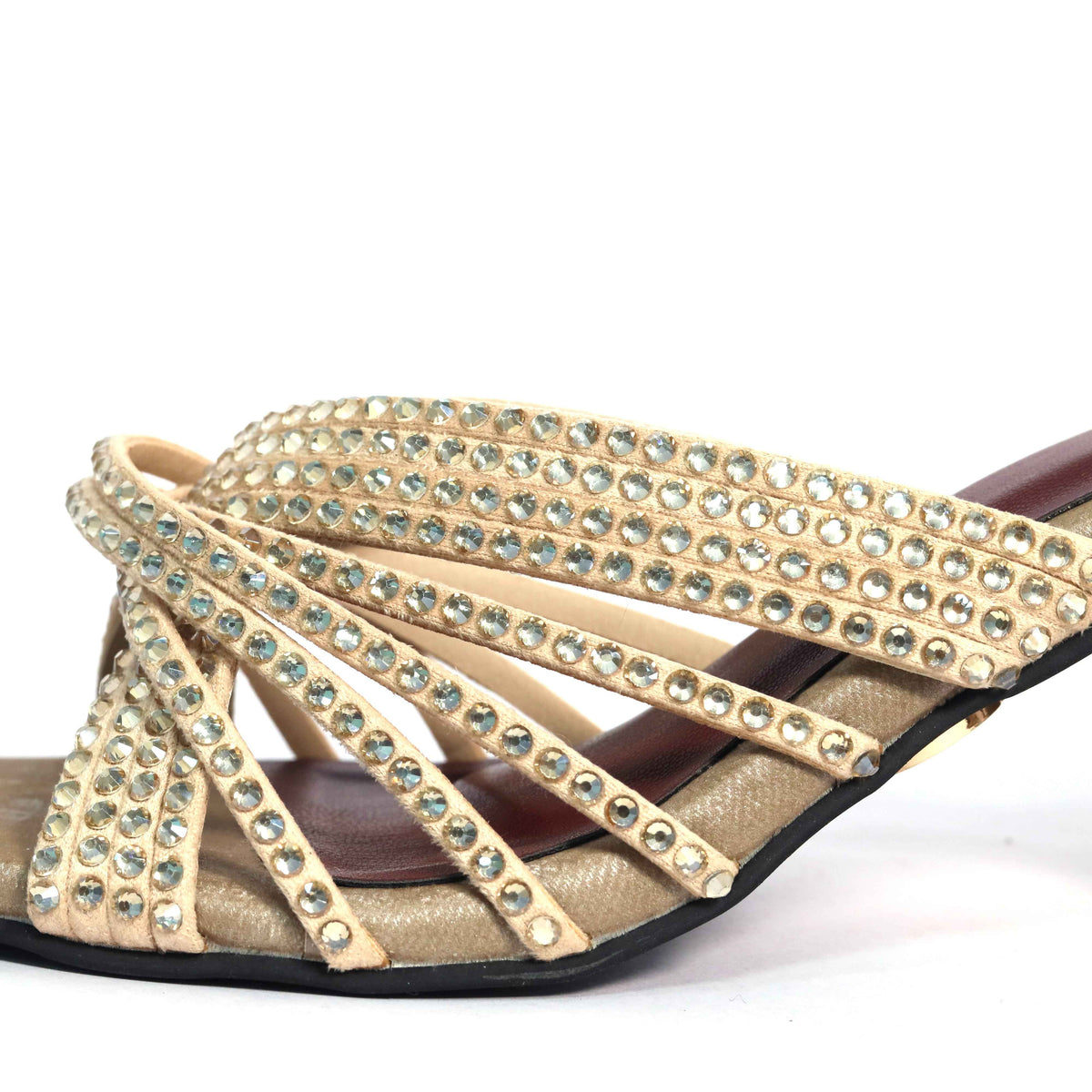 Women Open Toe Slip on closure Beige Dune Block Heel