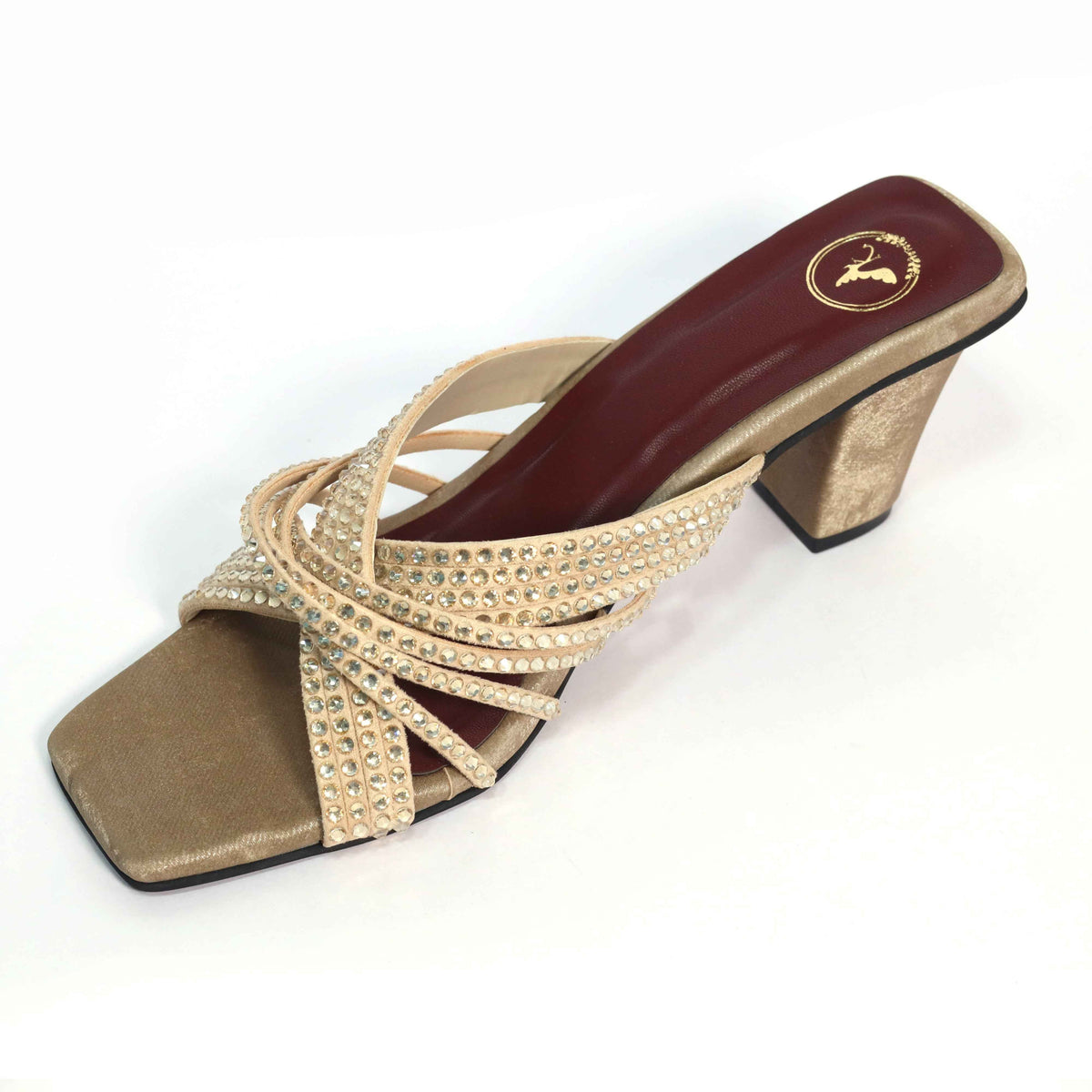 Women Open Toe Slip on closure Beige Dune Block Heel