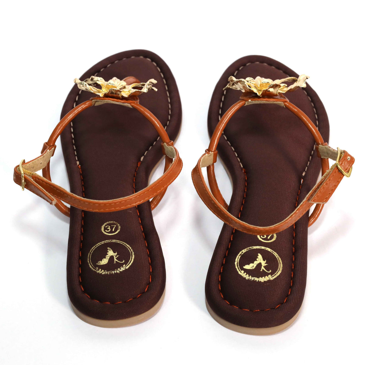 Brown Open Toe Slip on closure Zeno Brown Flat