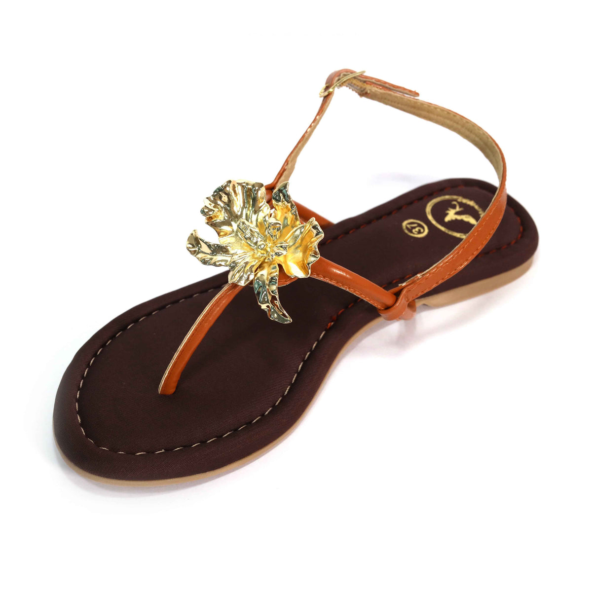 Brown Open Toe Slip on closure Zeno Brown Flat