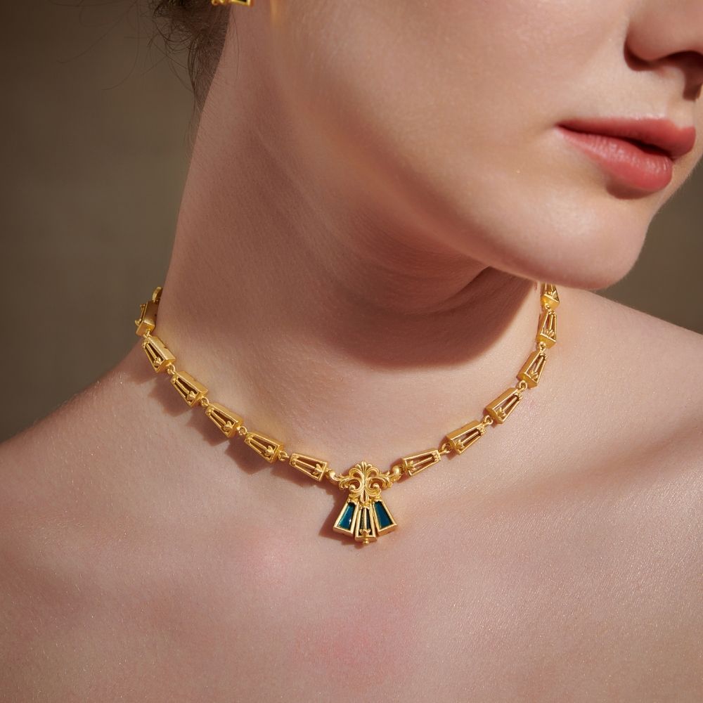 Blue Floral Scroll Necklace