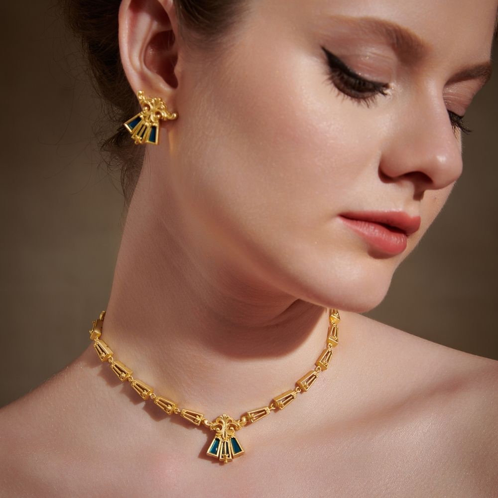 Blue Floral Scroll Necklace