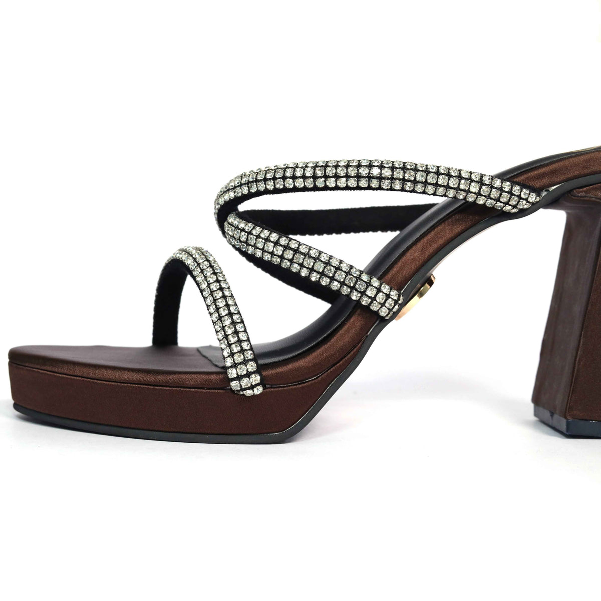 Black Open Toe Slip on Closure Mocha Star Block Heel