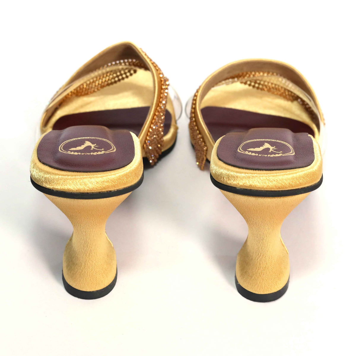 Glance Gold Heels for Women – Open Toe Faux Leather Sandals