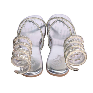 Silver Open Toe Lace-Ups Spring with work Flat