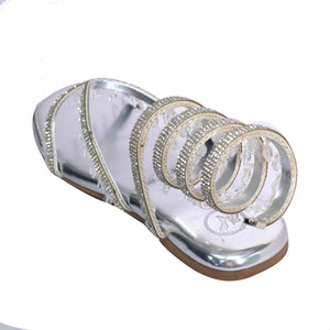Silver Open Toe Lace-Ups Spring with work Flat