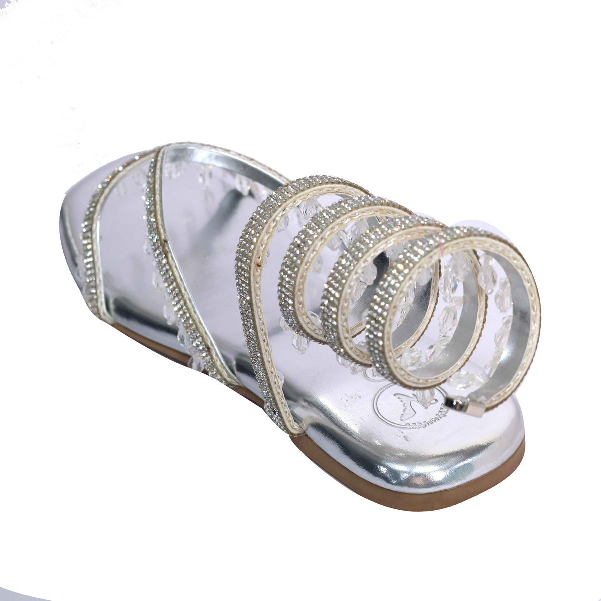 Silver Open Toe Lace-Ups Spring with work Flat