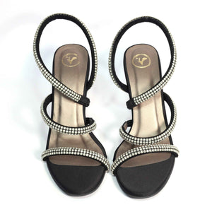 Berry Black Open Toe Heels for Women with Buckle Closure