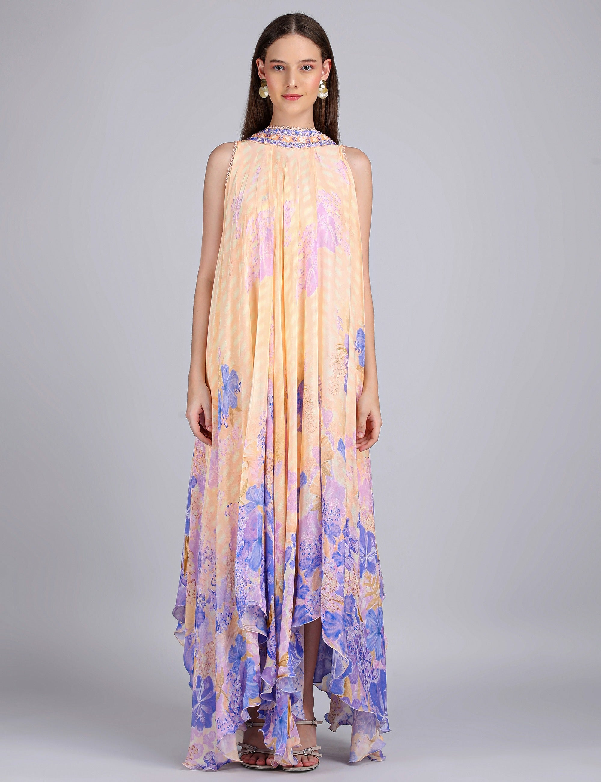 Denser Duo Corsage Placement Printed High Low Dress