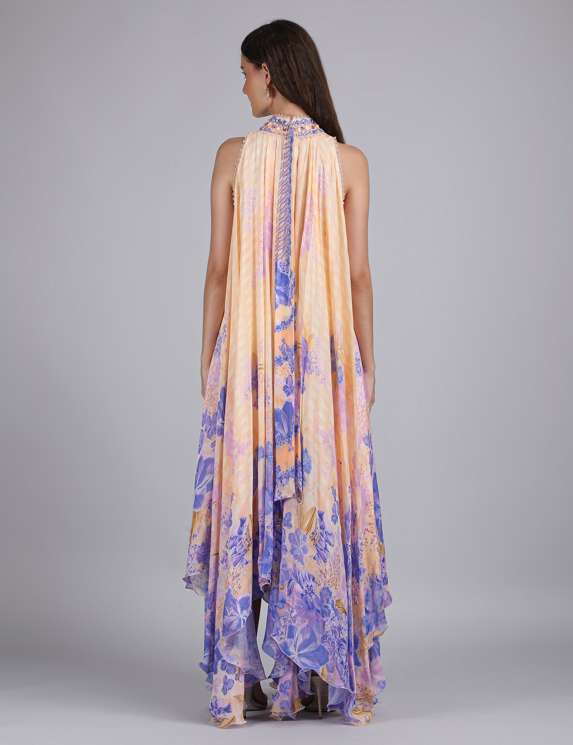 Denser Duo Corsage Placement Printed High Low Dress