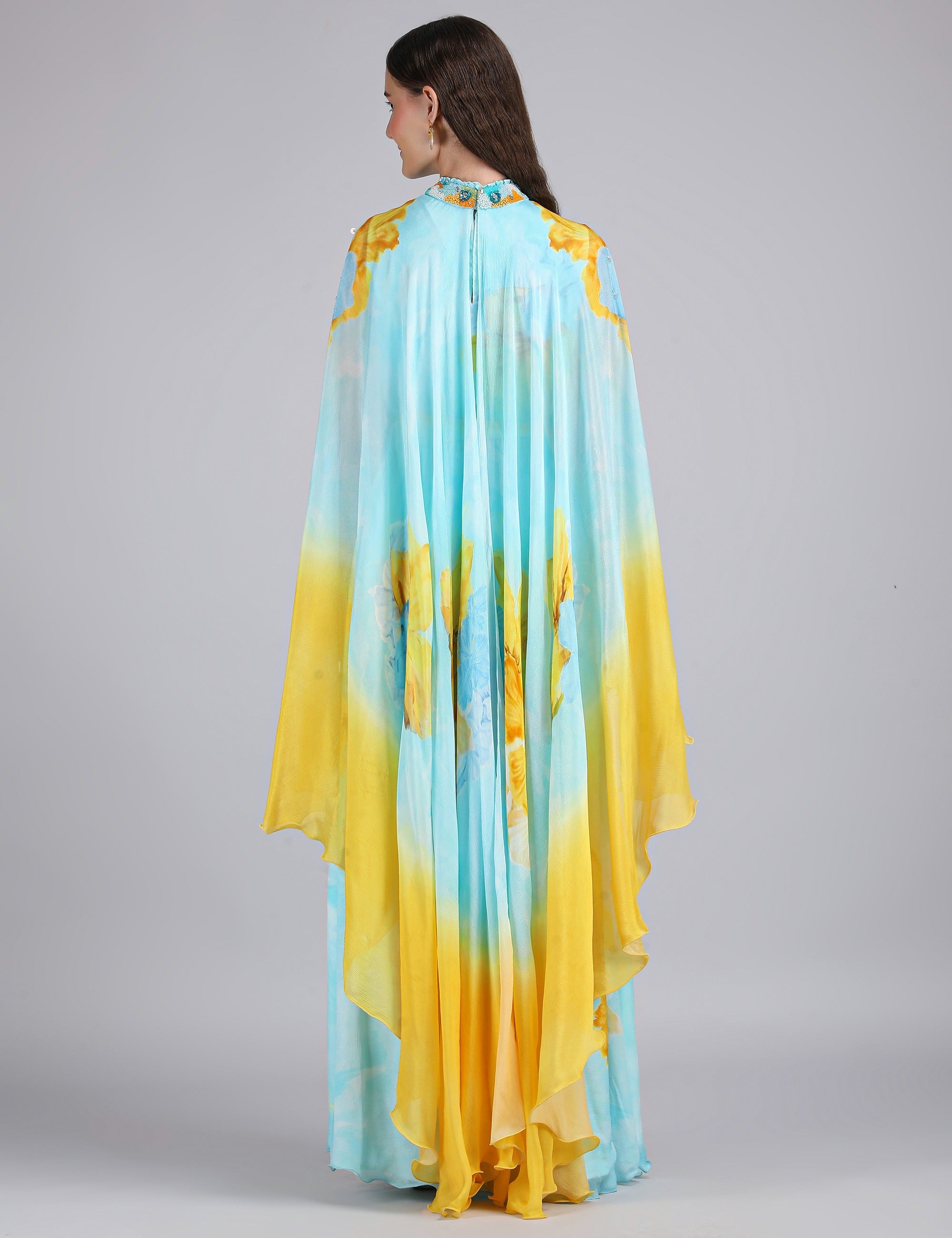 Aurora Bloom Tonal Teal placement print dress