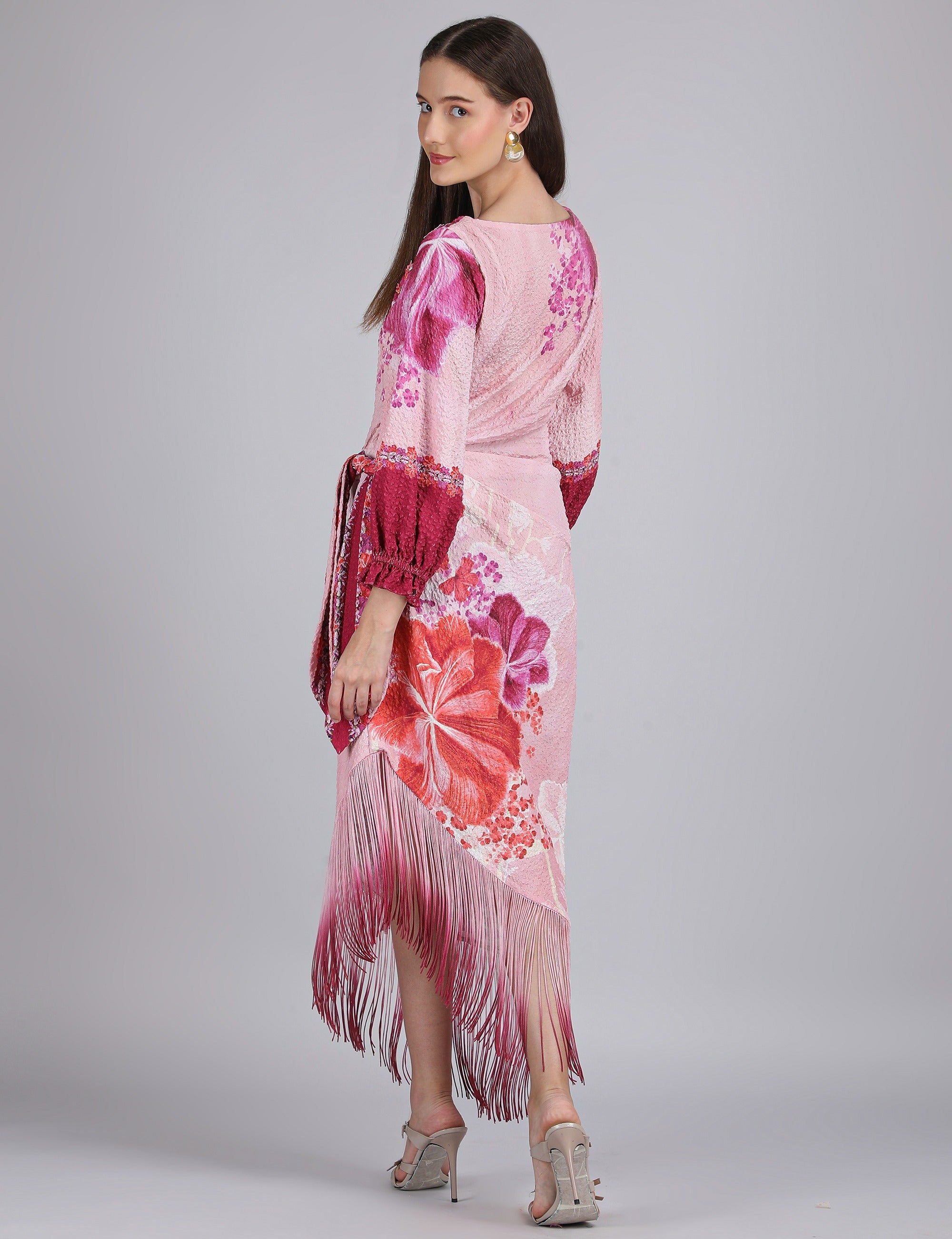 Petals Below Asymmetrical Placement Printed Dress