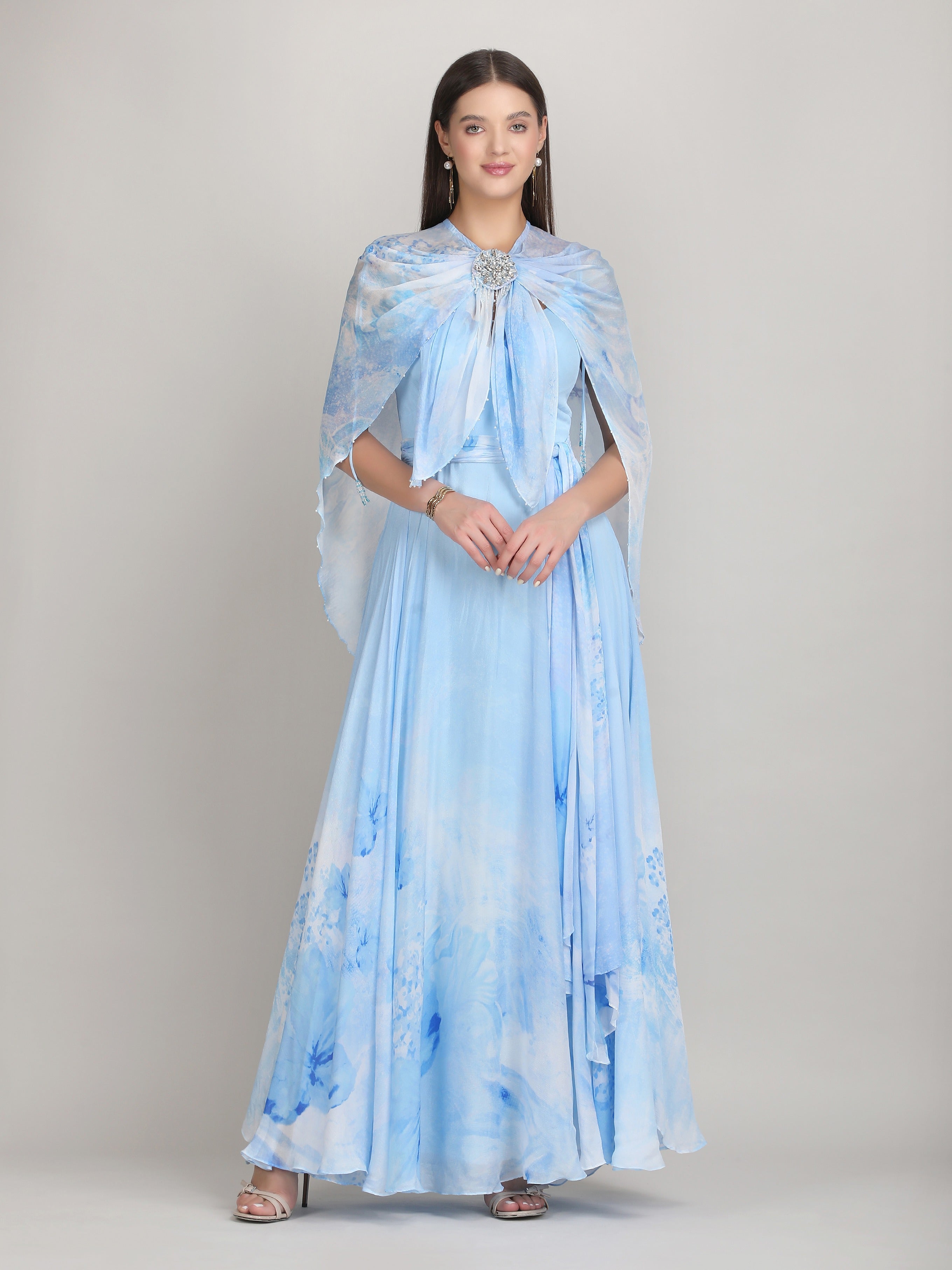 Aurora Tone Ice Blue Cape dress