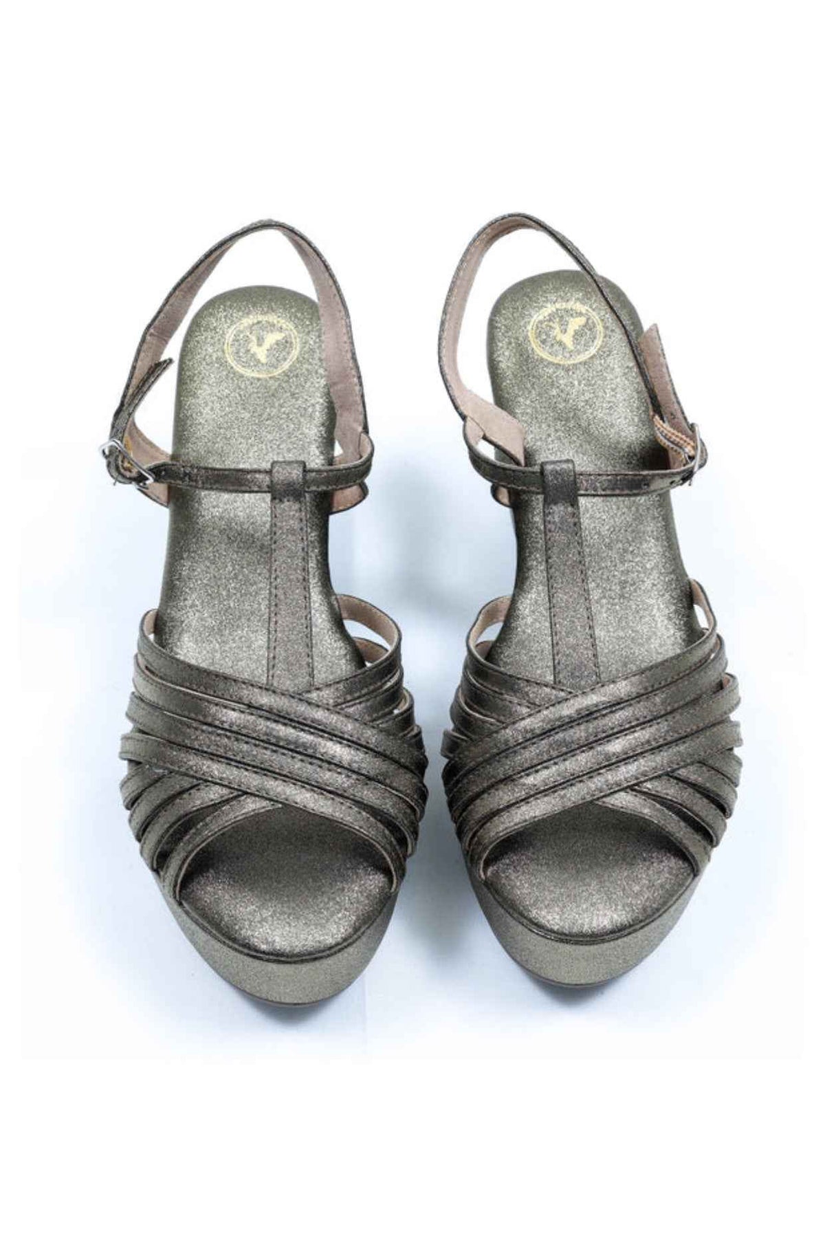 Dolphin Wedge Junk Gold Open Toe Heels