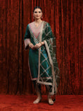 Load image into Gallery viewer, Dark Green & Rani Pink Kurta Tulip Pant Dupatta Set
