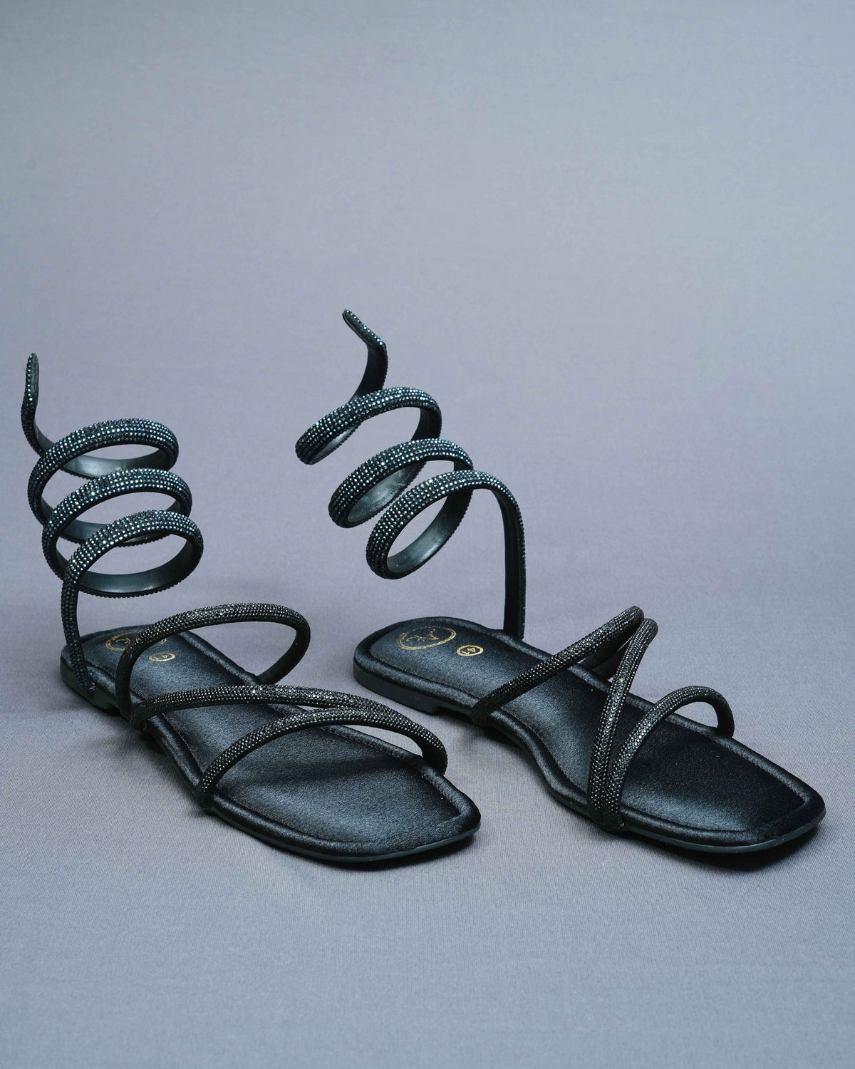 Open Toe Vegan Suede Black Panther Flats