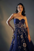 Load image into Gallery viewer, Navy Blue 3D Embroidered Gown
