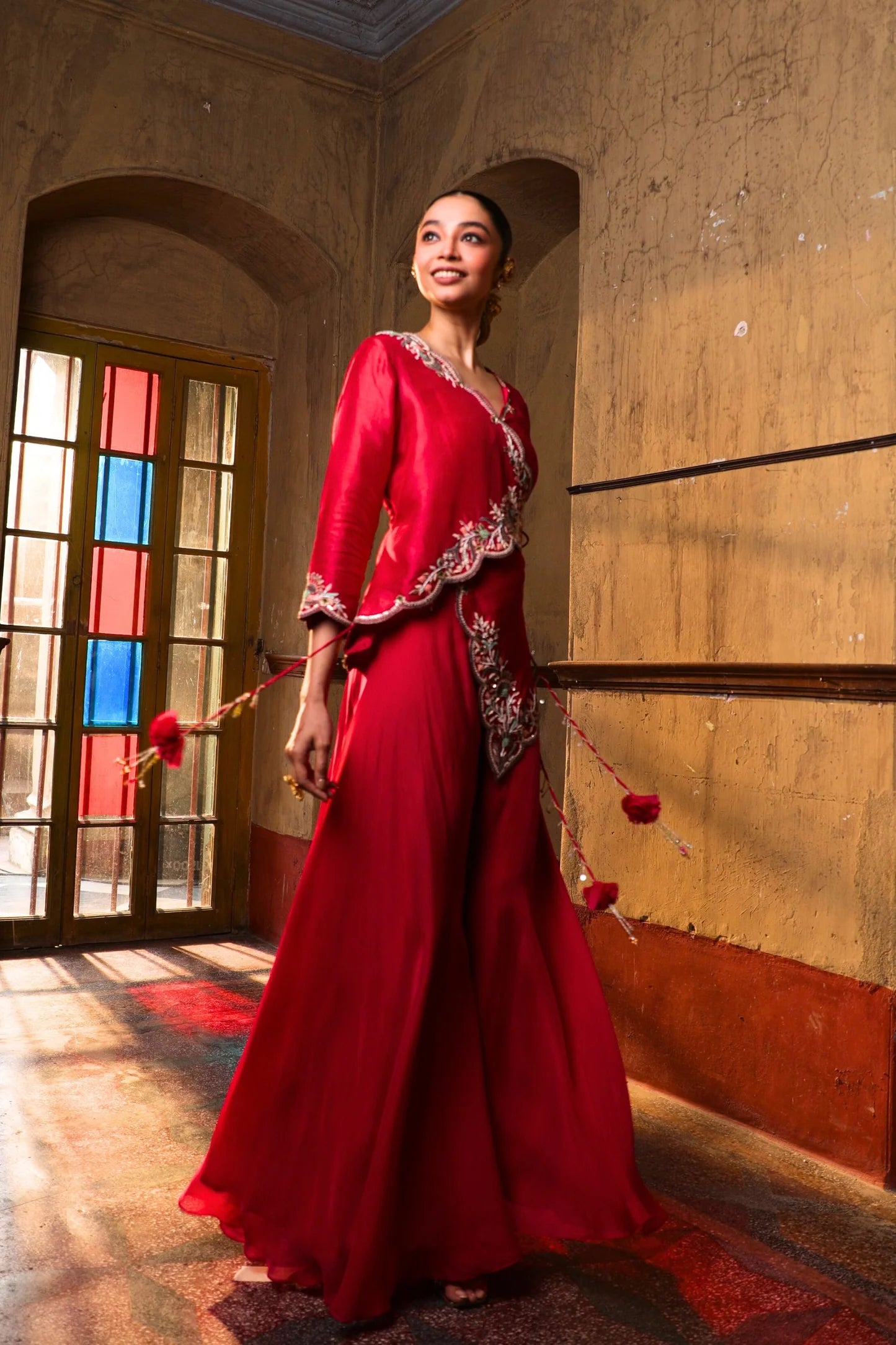 Flame Petal Set In Rani Pink