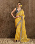 Load image into Gallery viewer, Lime yellow & Cobalt blue Saree & Blouse Set
