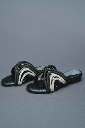 Open Toe Faux Leather Black Gema Flats