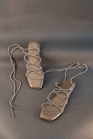 Gold Stringy Shoe Lace Flats Sandal