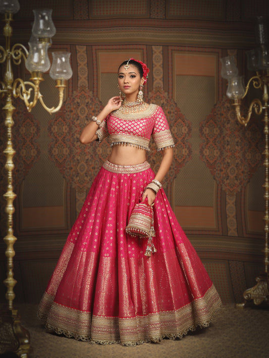 Rani Pink Banarasi Lehenga Set