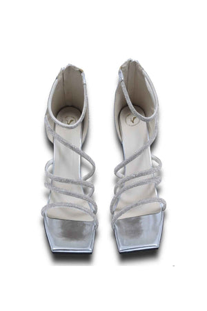 Atimka Silver Open Toe Heels