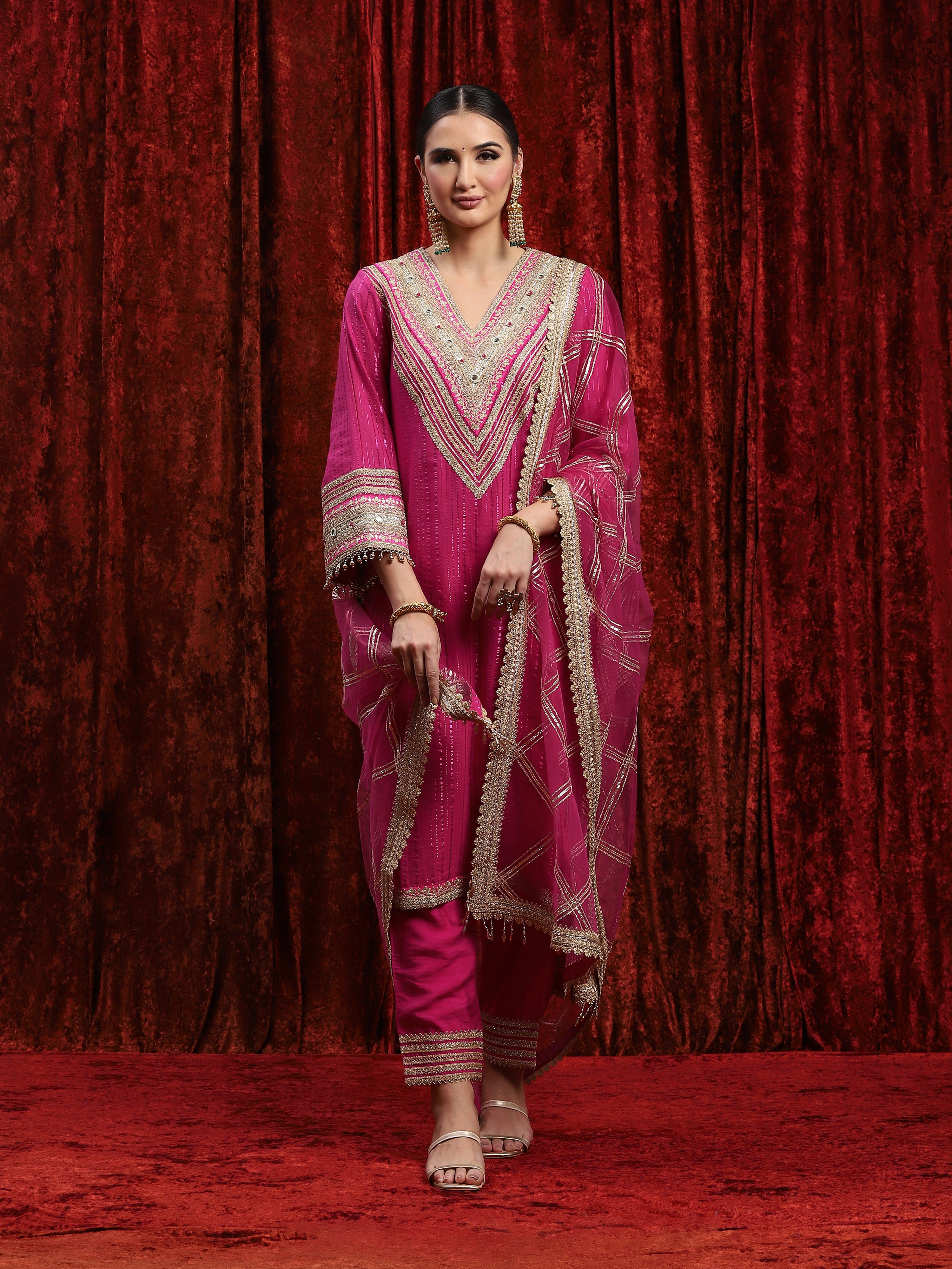 Rani Pink Kurta Pant Dupatta Set