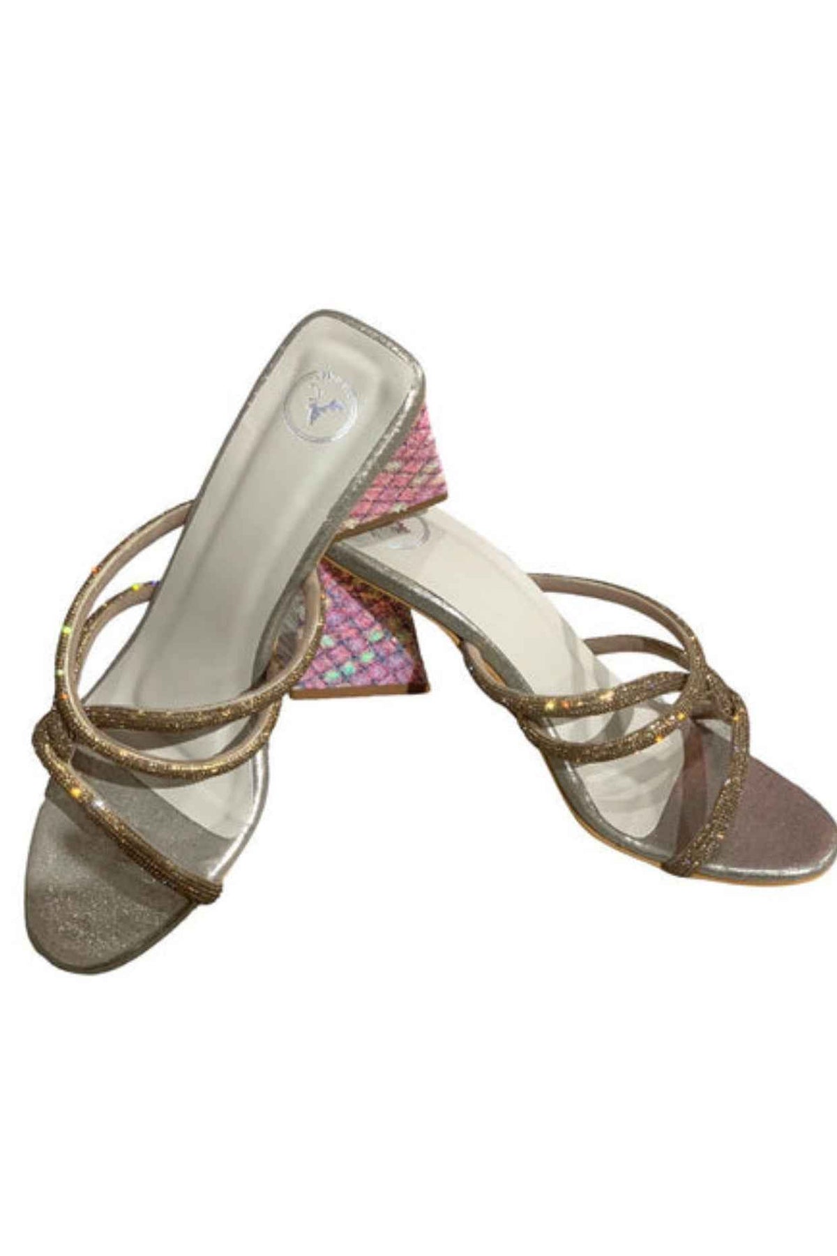 Unicorn Gold Open Toe Block Heel Sandal