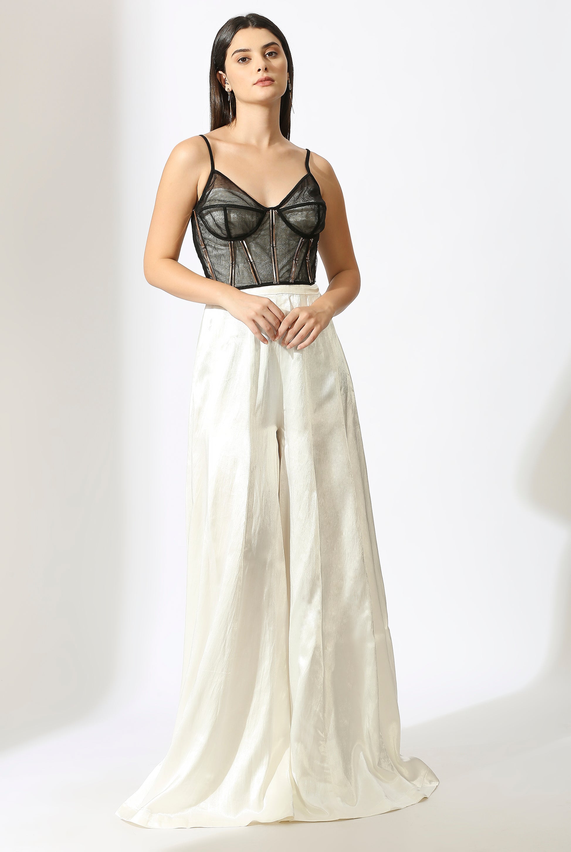 White Jumpsuit With Black Embroidered Corset