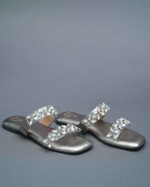 Open Toe Faux Leather Silver Carats Flats