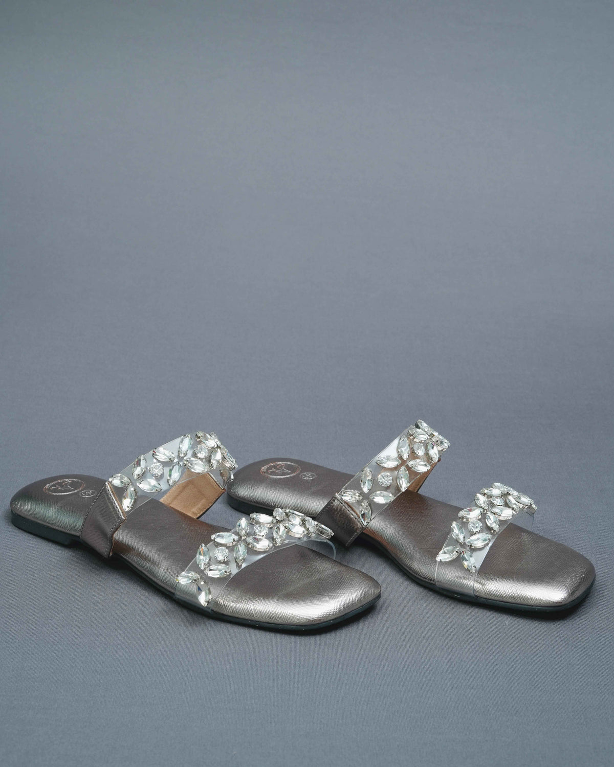Open Toe Faux Leather Silver Carats Flats