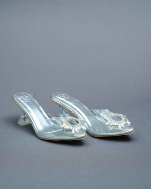 Closed Toe Faux Leather Silver Star Heels