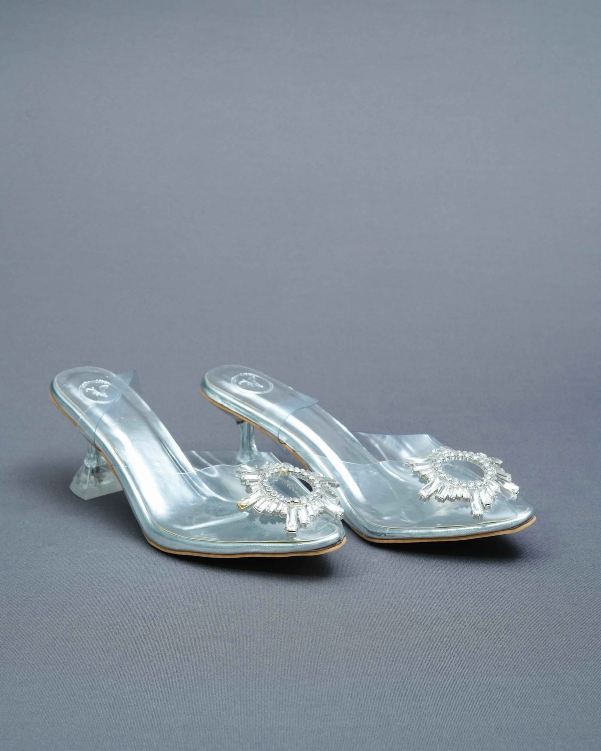Closed Toe Faux Leather Silver Star Heels