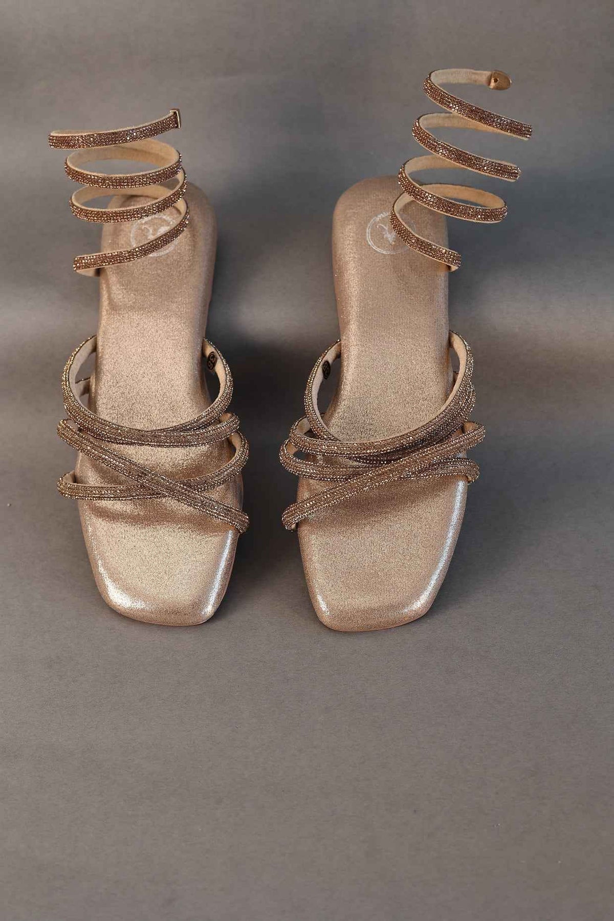 Gold Spring Textured Flat Sandals